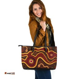 Indigenous Australian Aboriginal Path Of The Rainbow Serpent Leather Tote Bag