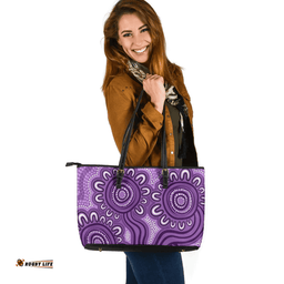 Indigenous Australian Aboriginal Dot Patterns From Indigenous Australian Culture Purple Leather Tote Bag