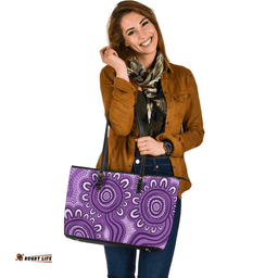 Indigenous Australian Aboriginal Dot Patterns From Indigenous Australian Culture Purple Leather Tote Bag