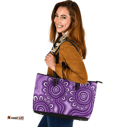 Indigenous Australian Aboriginal Dot Patterns From Indigenous Australian Culture Purple Leather Tote Bag