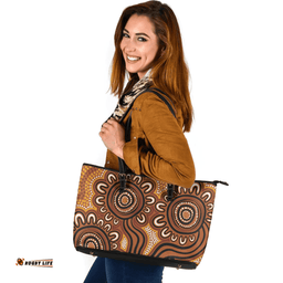 Indigenous Australian Aboriginal Dot Patterns From Indigenous Australian Culture Brown Leather Tote Bag