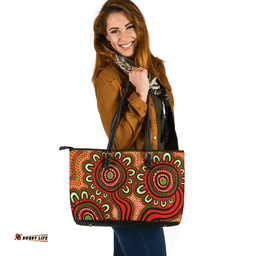 Indigenous Australian Aboriginal Dot Patterns From Indigenous Australian Culture Orange Leather Tote Bag