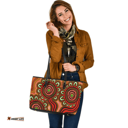 Indigenous Australian Aboriginal Dot Patterns From Indigenous Australian Culture Orange Leather Tote Bag