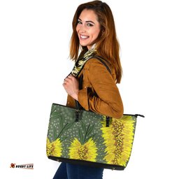 Indigenous Australian Aboriginal Yellow Bottle Brush Flora In Aboriginal Painting Leather Tote Bag