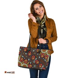 Indigenous Australian Aboriginal Footsteps Of Ancestors Leather Tote Bag