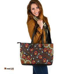 Indigenous Australian Aboriginal Footsteps Of Ancestors Leather Tote Bag