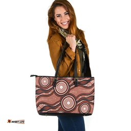 Indigenous Australian Aboriginal Ripples Of The Dreamtime Leather Tote Bag