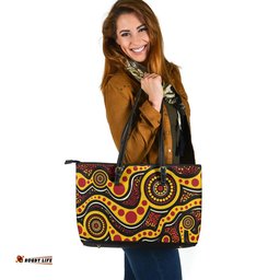Indigenous Australian Aboriginal Fire Dots Dreaming Leather Tote Bag