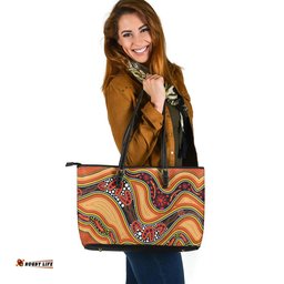 Indigenous Australian Aboriginal Path Of Spirits Leather Tote Bag