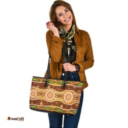 Indigenous Australian Aboriginal Sacred Harvest Journey Leather Tote Bag