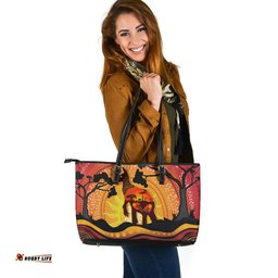 Indigenous Australian Aboriginal Sacred Land Connection Through Generations And Love Leather Tote Bag