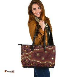 Indigenous Australian Aboriginal Sun Tracks Dreaming Red Earth Edition Leather Tote Bag