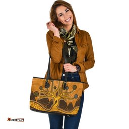 Indigenous Australian Aboriginal Eternal Desert Tree Leather Tote Bag