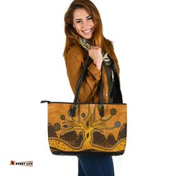 Indigenous Australian Aboriginal Eternal Desert Tree Leather Tote Bag