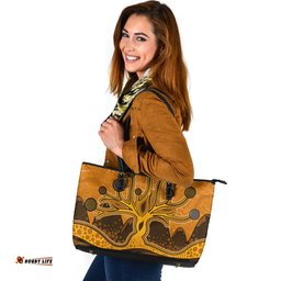 Indigenous Australian Aboriginal Eternal Desert Tree Leather Tote Bag