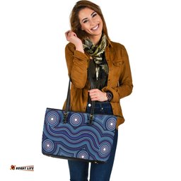 Indigenous Australian Aboriginal Whispers Of The Water Leather Tote Bag