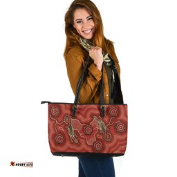 Indigenous Australian Aboriginal Lizard Spirits Of The Red Earth Leather Tote Bag