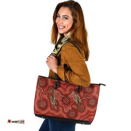 Indigenous Australian Aboriginal Lizard Spirits Of The Red Earth Leather Tote Bag