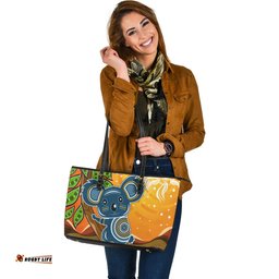Indigenous Australian Aboriginal Koala In The Sun Dreaming Leather Tote Bag