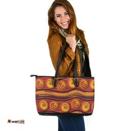 Indigenous Australian Aboriginal Spirals Of The Sun Dreaming Leather Tote Bag