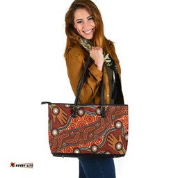 Indigenous Australian Aboriginal Handprints Of The Ancestors Leather Tote Bag