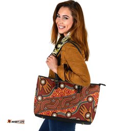 Indigenous Australian Aboriginal Handprints Of The Ancestors Leather Tote Bag