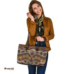 Indigenous Australian Aboriginal Sun Paths And Tribal Echoes Leather Tote Bag