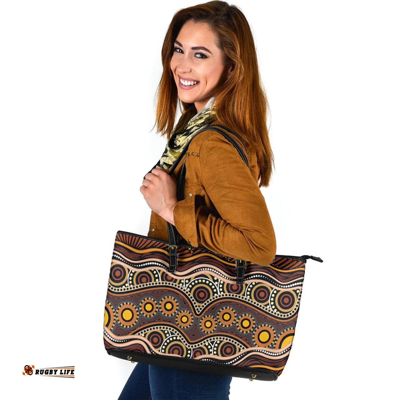 Indigenous Australian Aboriginal Sun Paths And Tribal Echoes Leather Tote Bag