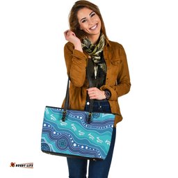 Indigenous Australian Aboriginal Whispers Of The Tide Leather Tote Bag