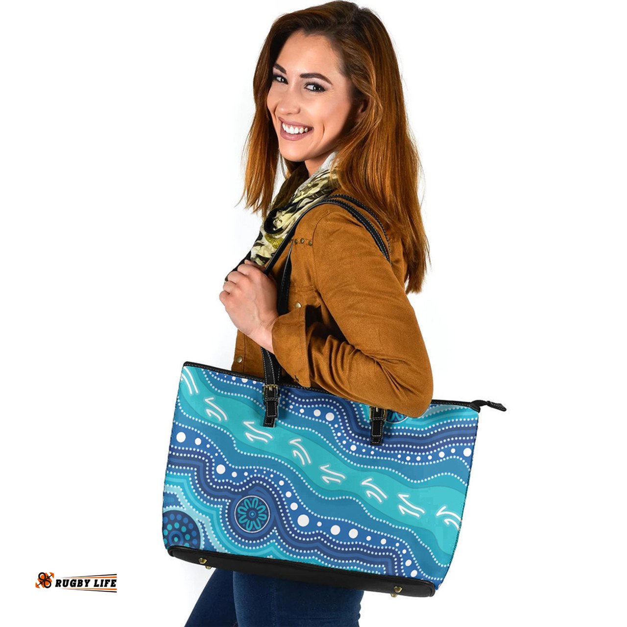 Indigenous Australian Aboriginal Whispers Of The Tide Leather Tote Bag