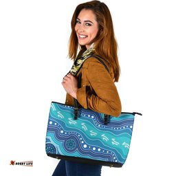 Indigenous Australian Aboriginal Whispers Of The Tide Leather Tote Bag