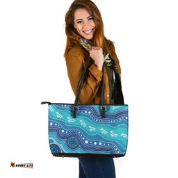 Indigenous Australian Aboriginal Whispers Of The Tide Leather Tote Bag
