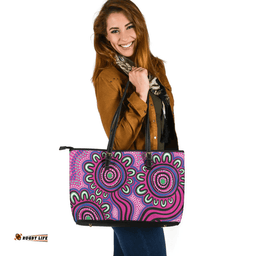 Indigenous Australian Aboriginal Dot Patterns From Indigenous Australian Culture Pink Leather Tote Bag