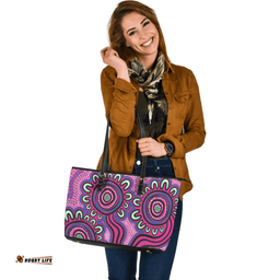 Indigenous Australian Aboriginal Dot Patterns From Indigenous Australian Culture Pink Leather Tote Bag