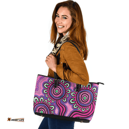 Indigenous Australian Aboriginal Dot Patterns From Indigenous Australian Culture Pink Leather Tote Bag