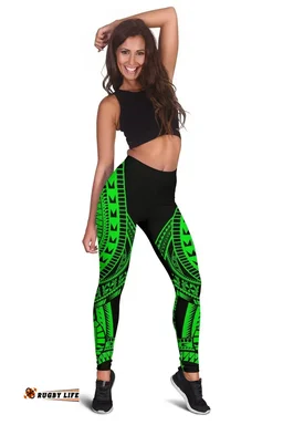 Tahiti Women Leggings Polynesian Pattern Green - BN39