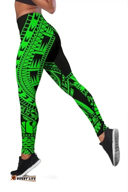 Tahiti Women Leggings Polynesian Pattern Green - BN39
