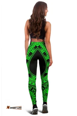 Tahiti Women Leggings Polynesian Pattern Green - BN39