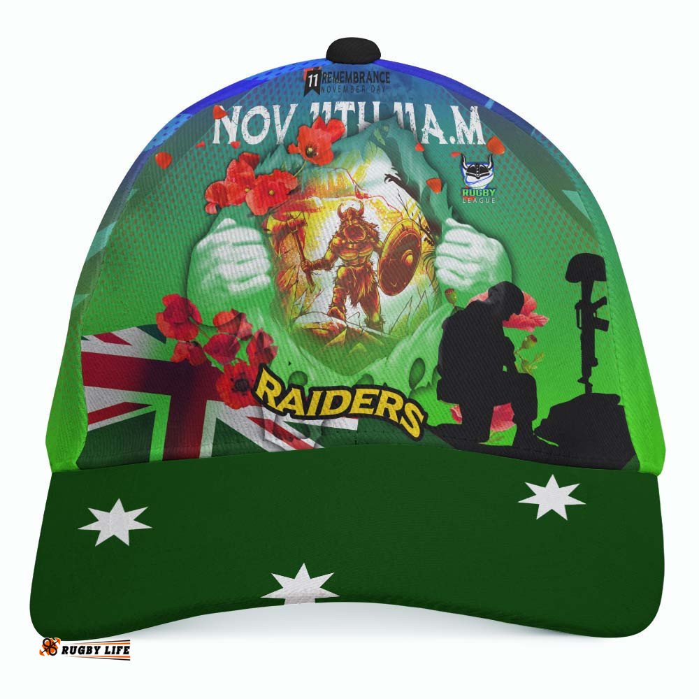 Raiders Rugby Cap - Remembrance Day Rugby Team Poppies Cap