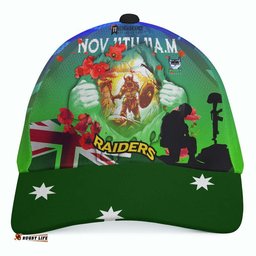 Raiders Rugby Cap - Remembrance Day Rugby Team Poppies Cap