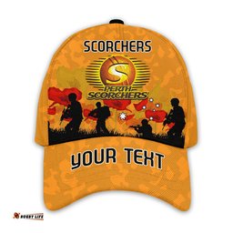 (Custom Personalised) Perth Scorchers Cricket Classic Cap Anzac Day Camouflage Poppy Lest We Forget