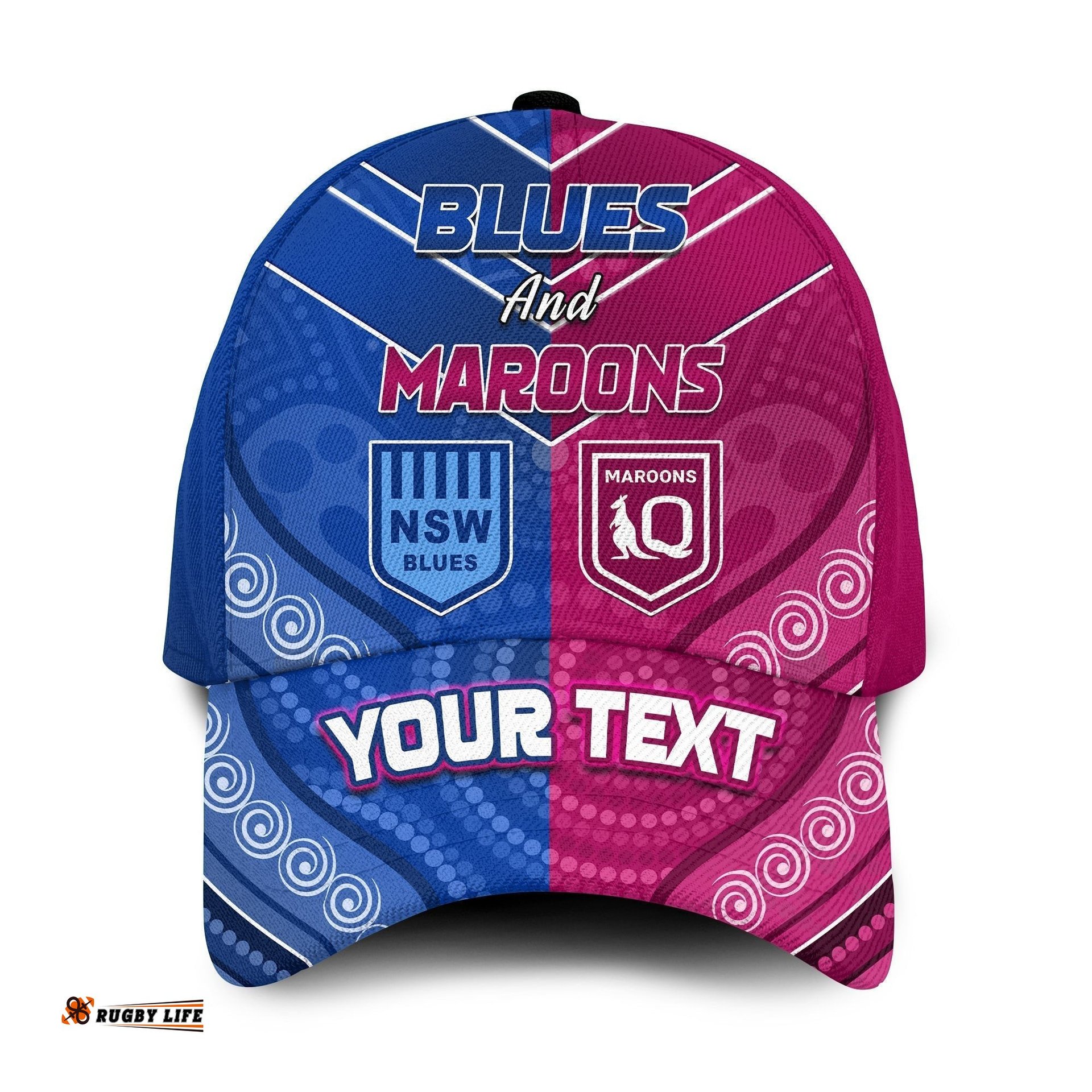 (Custom Personalised) Blues and Maroons Rugby Classic Cap Origin NSW Combine Queensland Aboriginal Australian