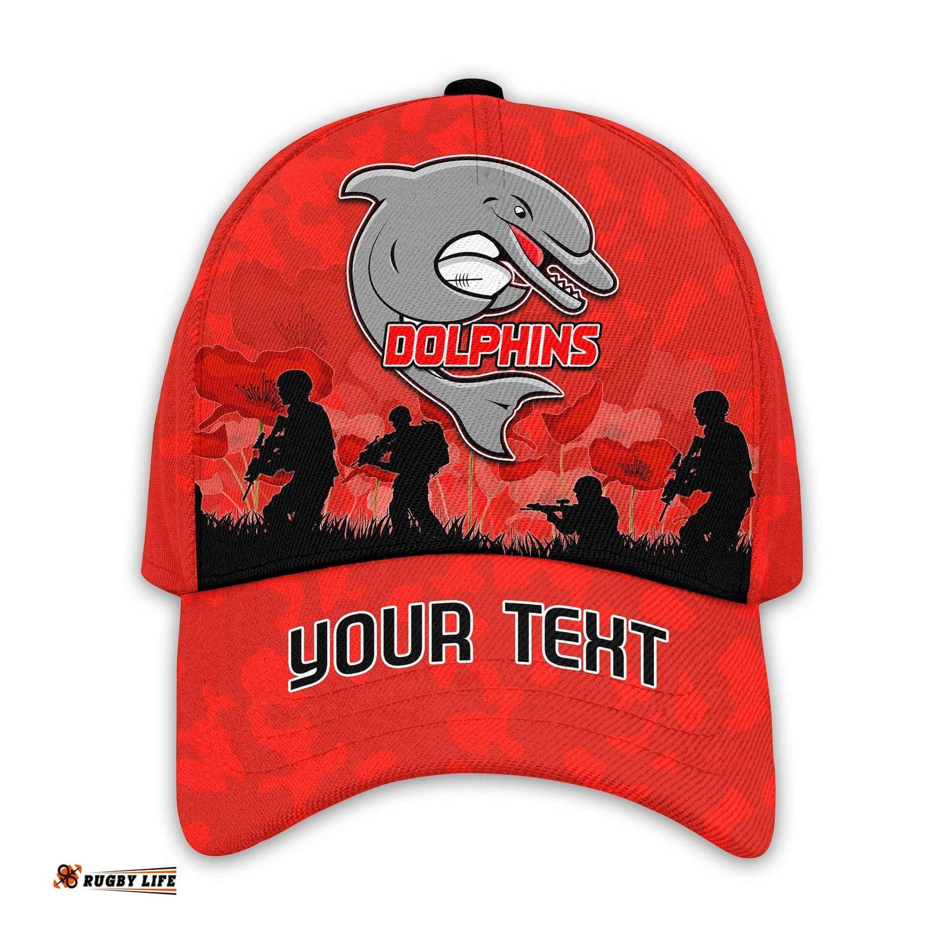 (Custom Personalised) Dolphins Rugby Classic Cap ANZAC Day Poppy Aboriginal