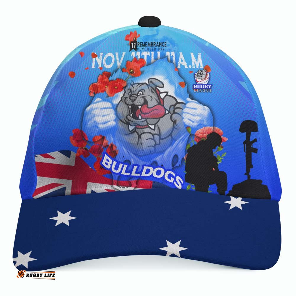 Bulldogs Rugby Cap - Remembrance Day Rugby Team Poppies Cap