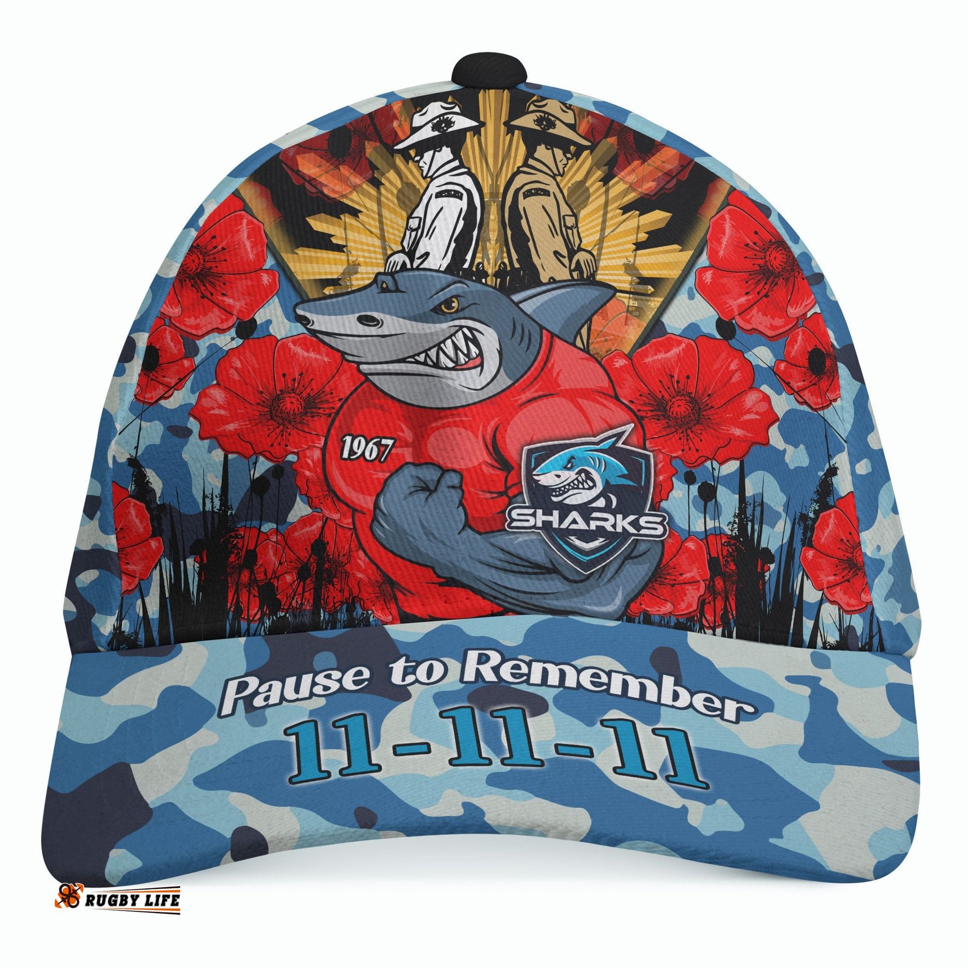 Sharks Rugby Cap - Custom Remembrance Day PAUSE TO REMEMBER Cap