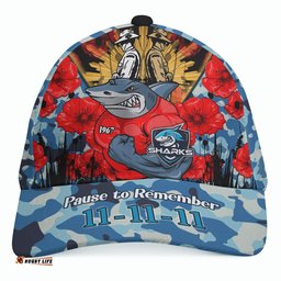 Sharks Rugby Cap - Custom Remembrance Day PAUSE TO REMEMBER Cap