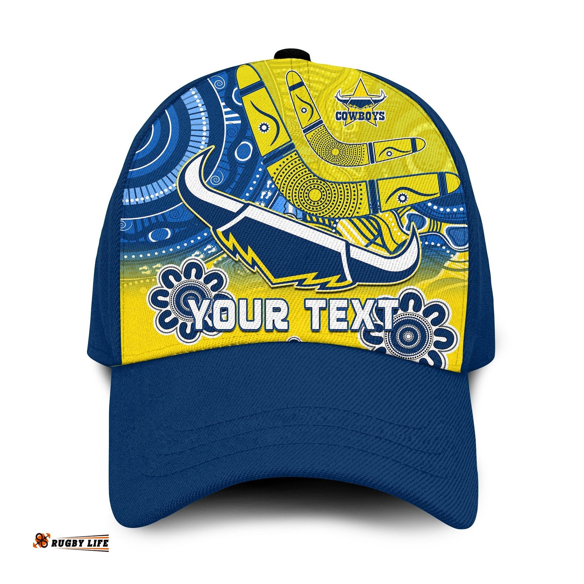 (Custom Personalised) Cowboys Rugby Classic Cap Aboriginal Boomerang Go Premiers North Queensland Ver.02
