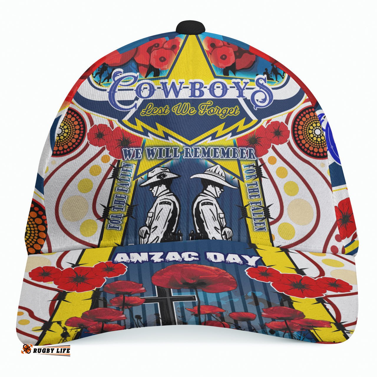 Cowboys Anzac Day Watercolour Rugby Cap - Custom Remembrance Cowboys With Poppy Flower