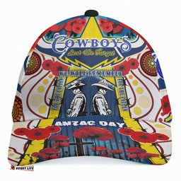 Cowboys Anzac Day Watercolour Rugby Cap - Custom Remembrance Cowboys With Poppy Flower