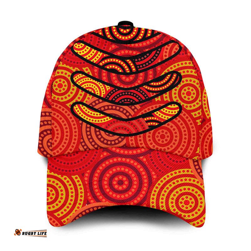 Boomerang Aboriginal Dot Patterns Classic Cap Red Style